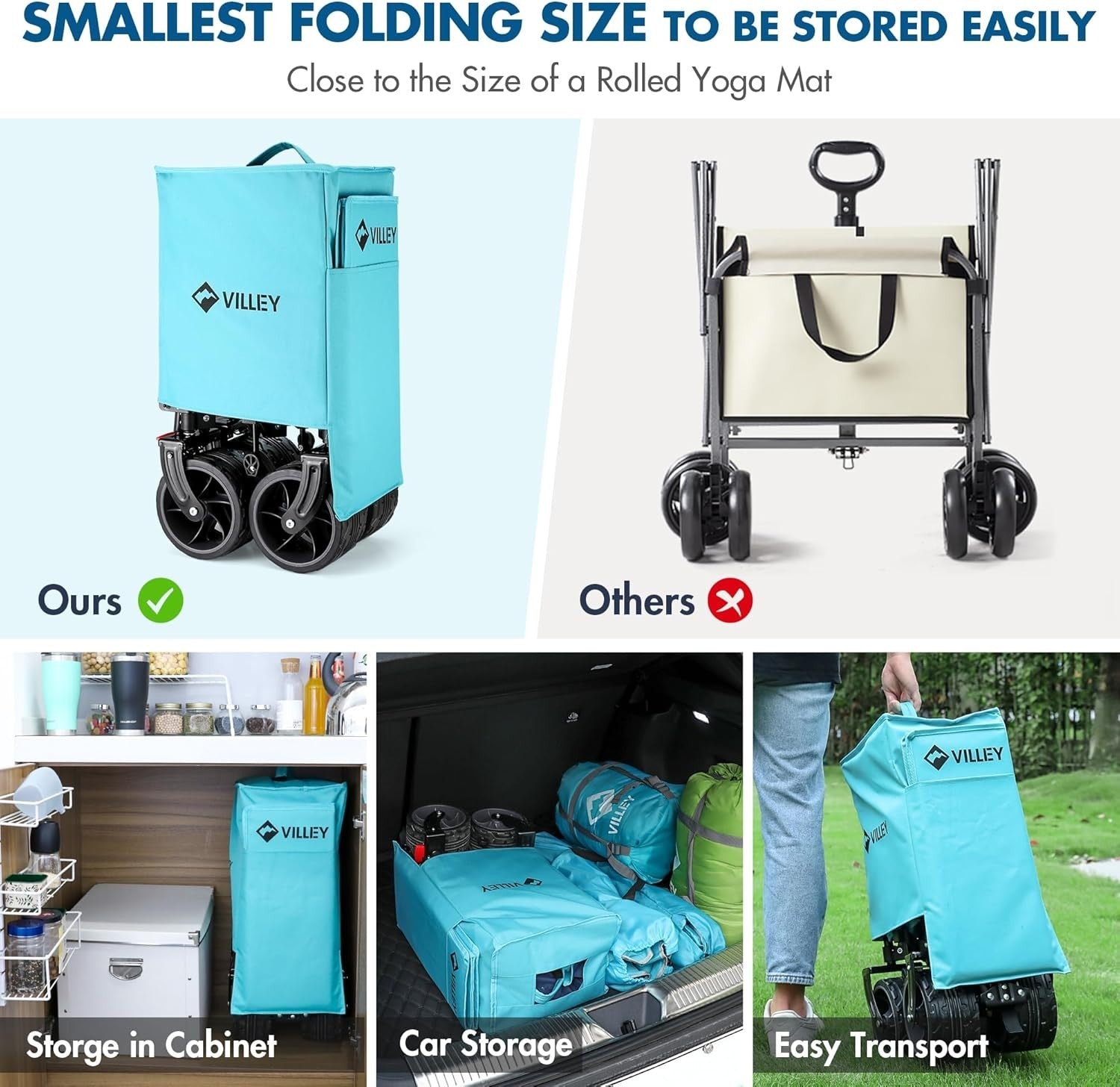 Blue 200L Folding Festival Trolley Heavy Duty Camping Beach Wagon 102kg Brakes