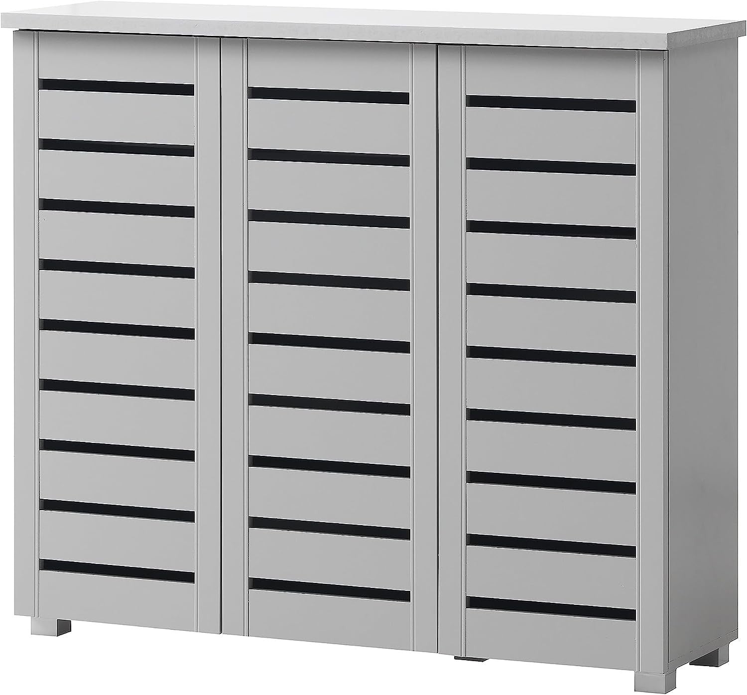 Space-Saving 5 Tier Shoe Cabinet Storage Rack 3 Door Organizer Light Grey