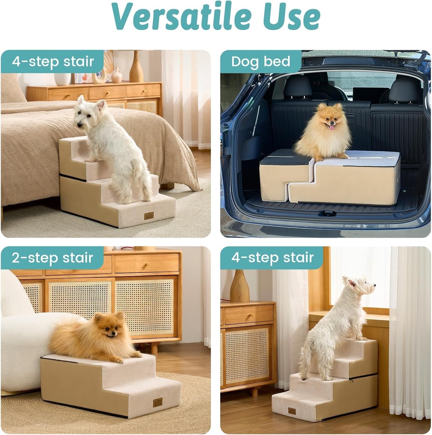 4 Tier Dog Stairs for Small Dogs 45cm High Pet Steps Beige