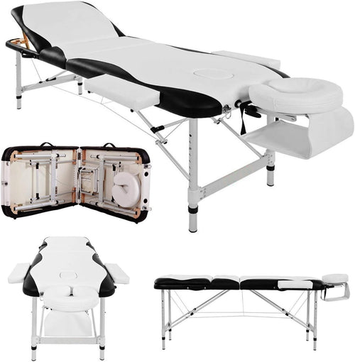 Portable 3-Section Massage Table Aluminium Beauty Spa Tattoo Bed w/ Bag White