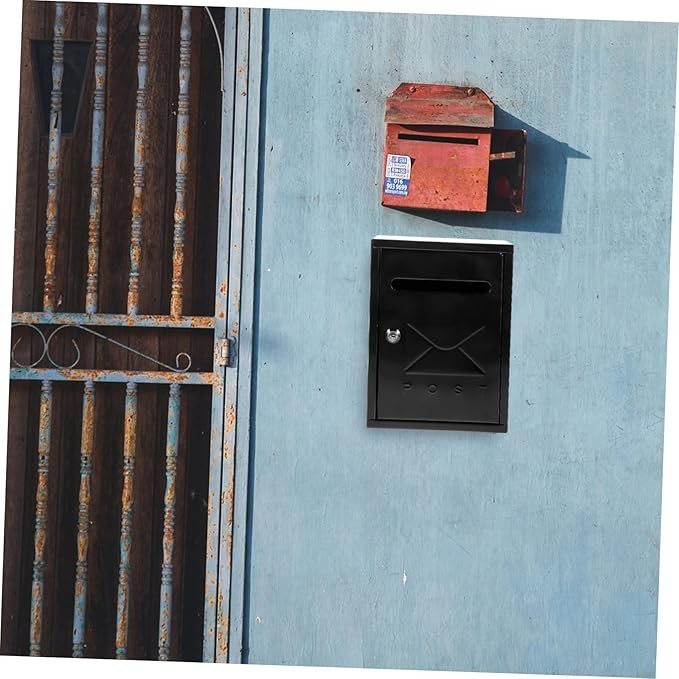 Lockable Wall Mounted Mailbox Black Iron Rainproof Post Box Secure Letter Holder