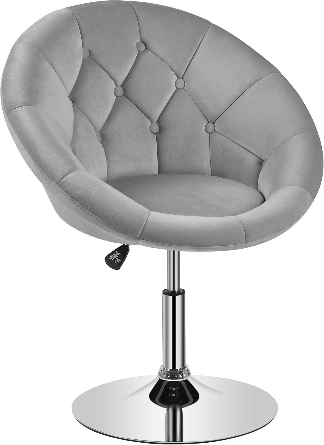 Grey Velvet Swivel Vanity Chair Adjustable Tufted Armchair for Makeup Room