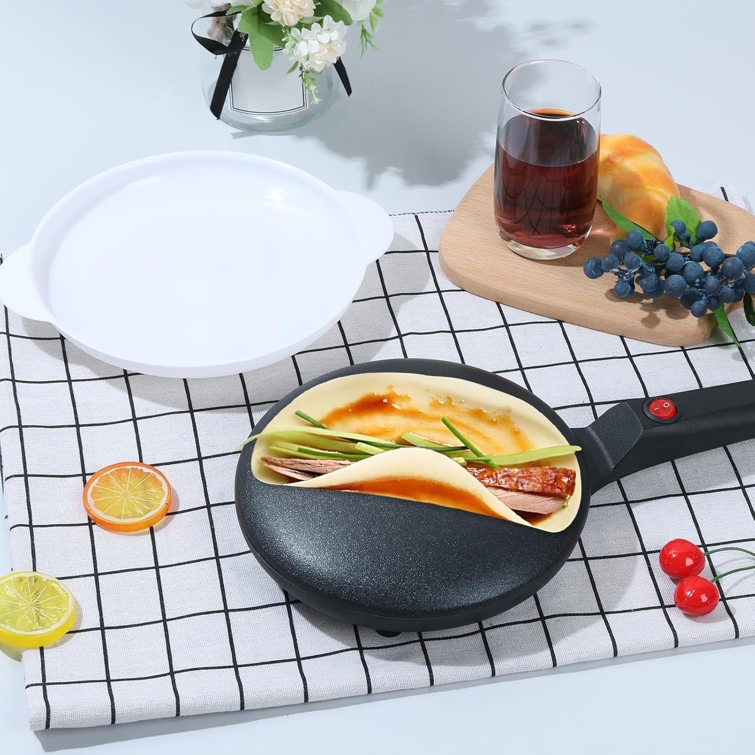 Electric Handheld Crepe Maker 8'' Non-Stick Instant Pancake Maker with Bowl
