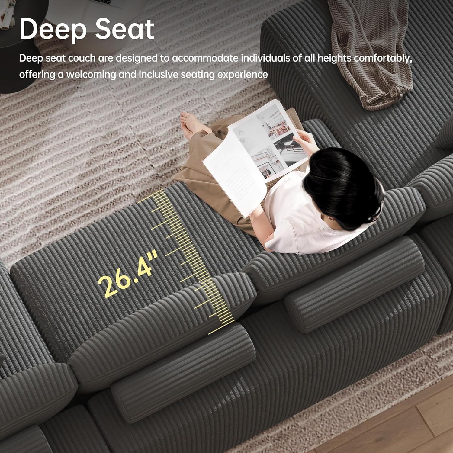 Modular U-Shaped Corduroy Sofa Bed with Memory Foam, Storage & No Assembly