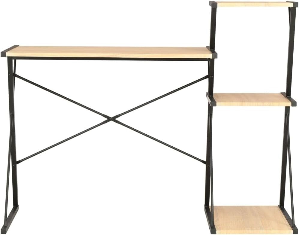Z-Shaped Computer Desk with Shelves 116x50x93cm Black + Oak Home Office Table