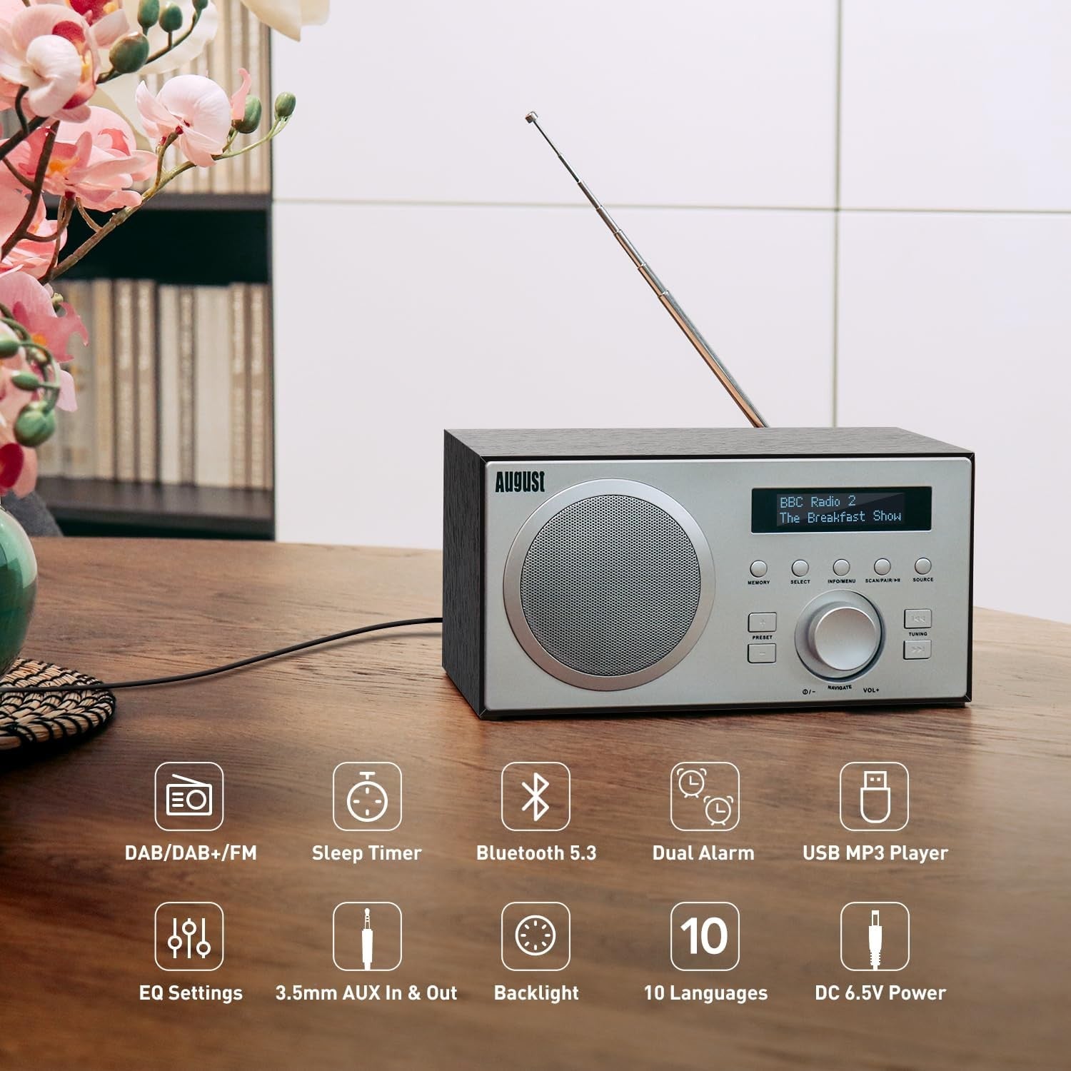 DAB/DAB+ FM Radio Bluetooth Speaker Alarm Clock USB AUX Subwoofer Black