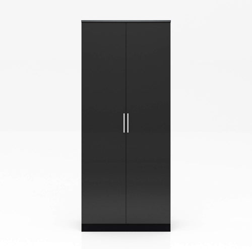 2 Door Wardrobe High Gloss Black Soft Close Storage Modern Bedroom Unit