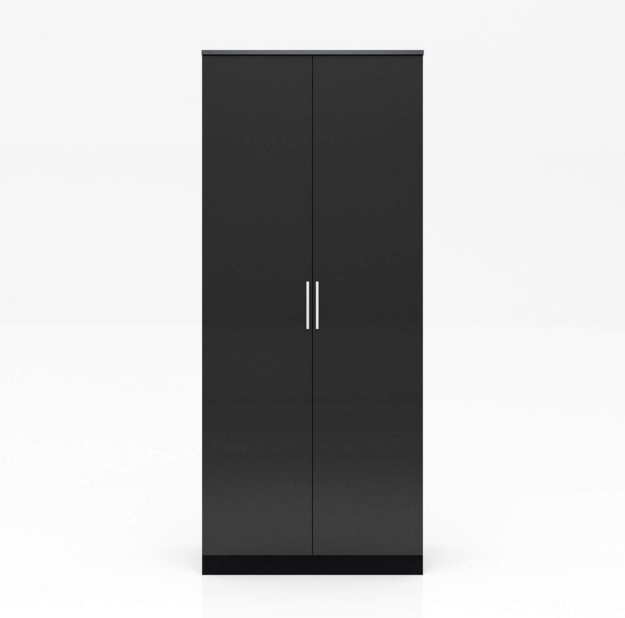 2 Door Wardrobe High Gloss Black Soft Close Storage Modern Bedroom Unit