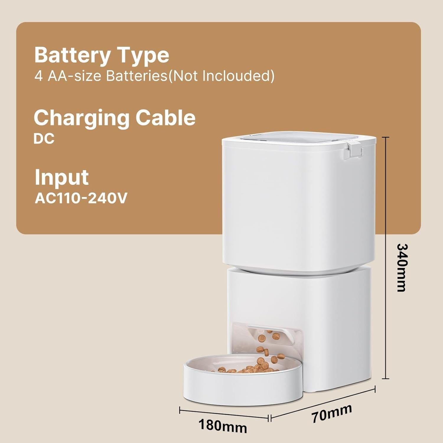 Automatic Cat Feeder 5L WiFi App Control Timer Food Dispenser White