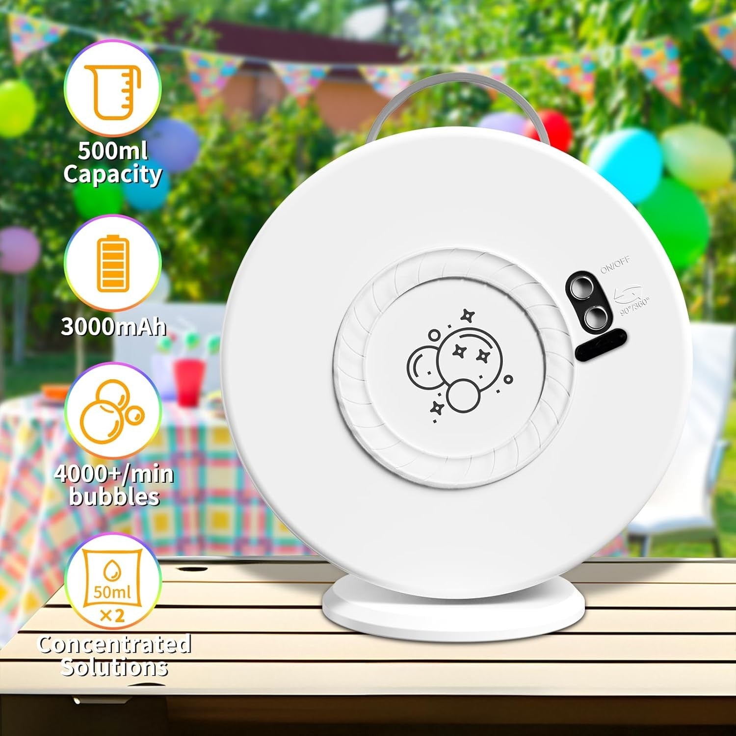 Rechargeable Rotating Bubble Machine 360 Degree Kids Party Toy
