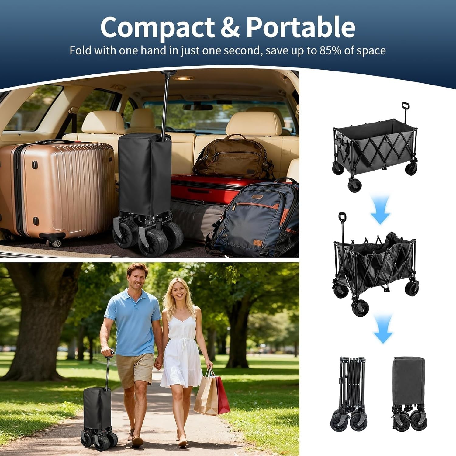 Heavy Duty 250L Folding Festival Camping Trolley All Terrain Wheels Adjustable