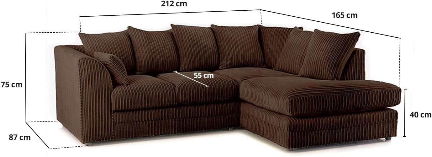 4 Seater Brown Jumbo Cord Scatter Back Right Hand Corner Sofa with Deep Seats