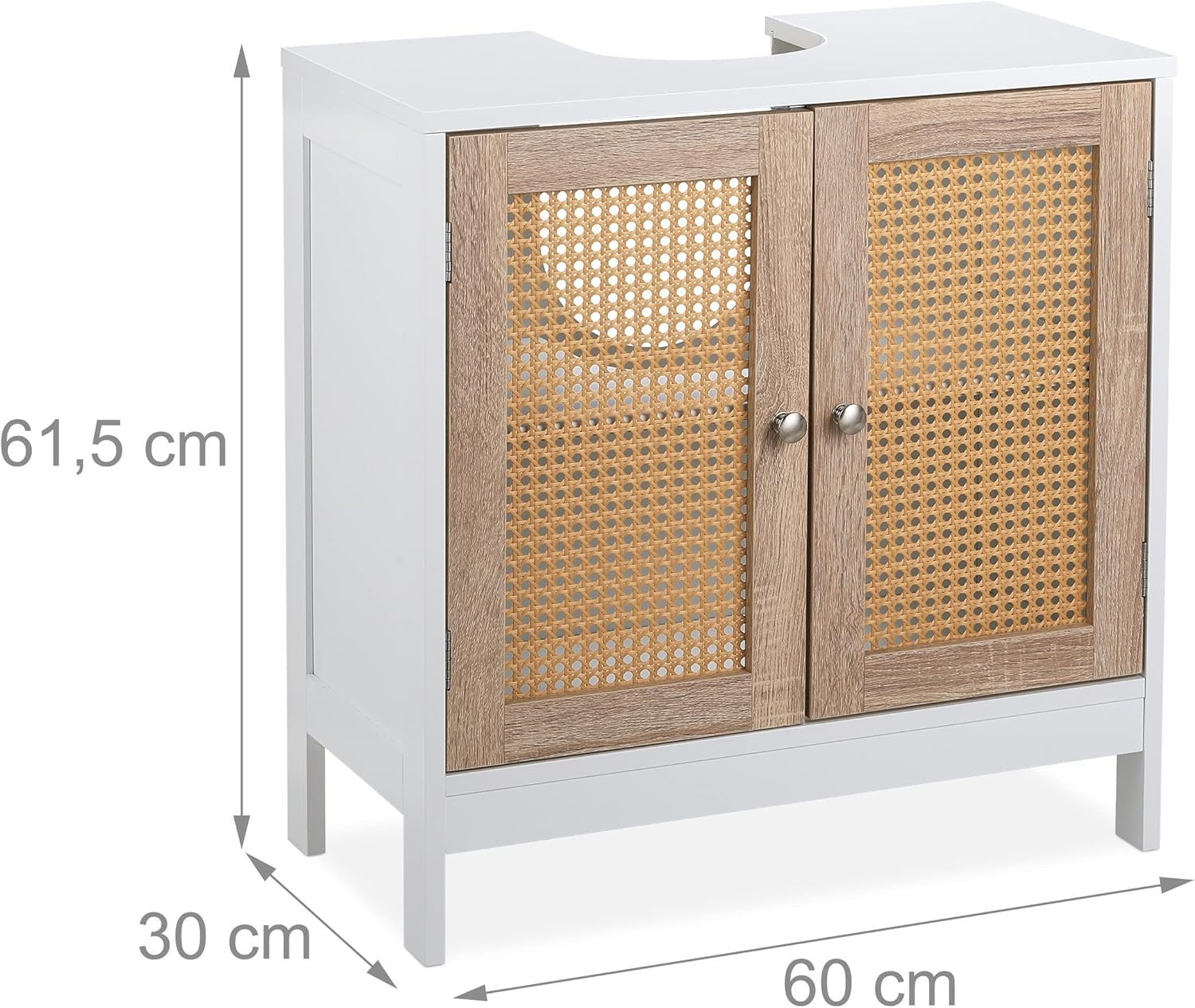 Modern Rattan Bathroom Vanity Unit White 2 Door Floor Standing Sink Cabinet