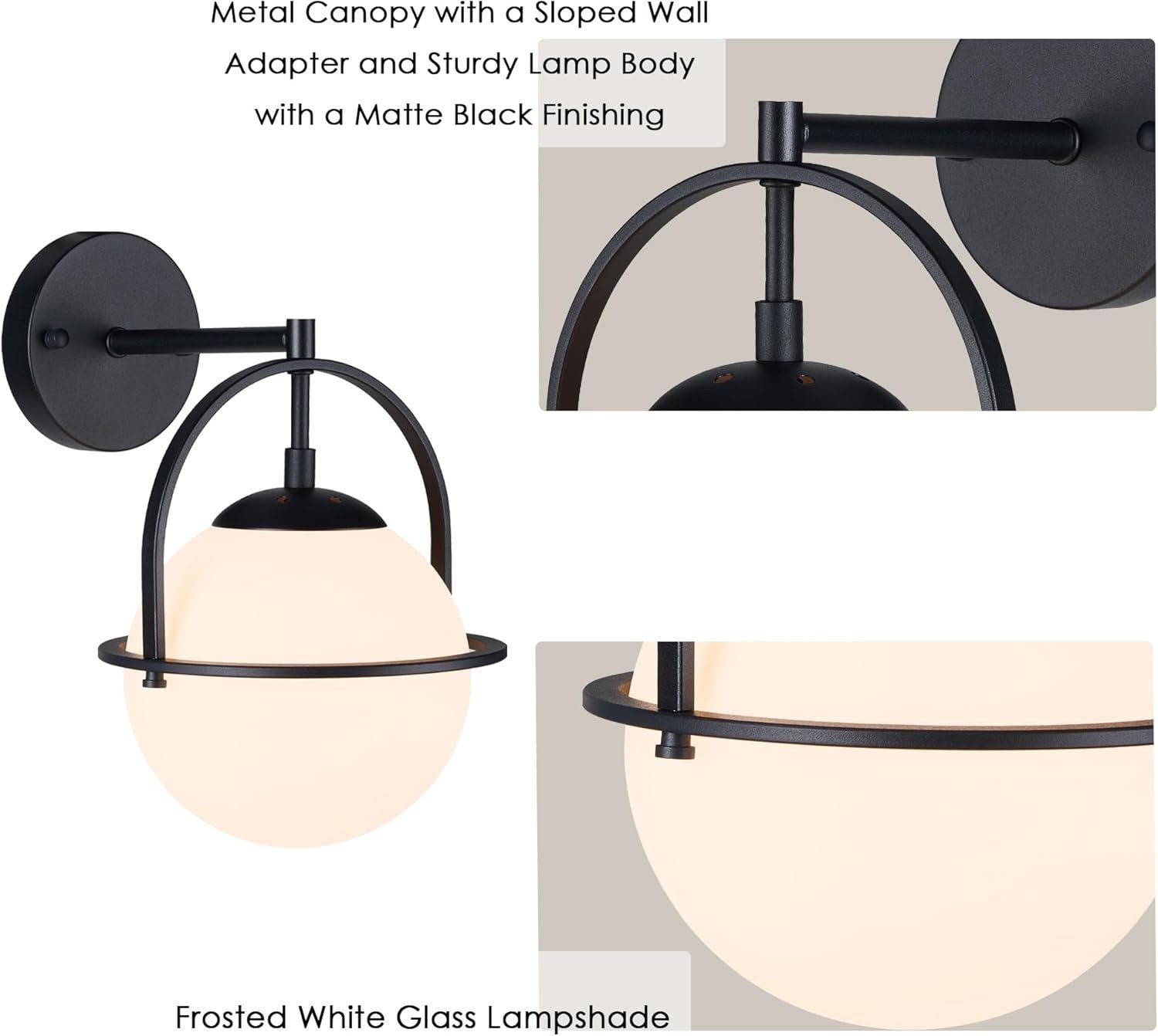 Modern Black Globe Wall Light Frosted Glass Sconce E27 Hallway Lamp