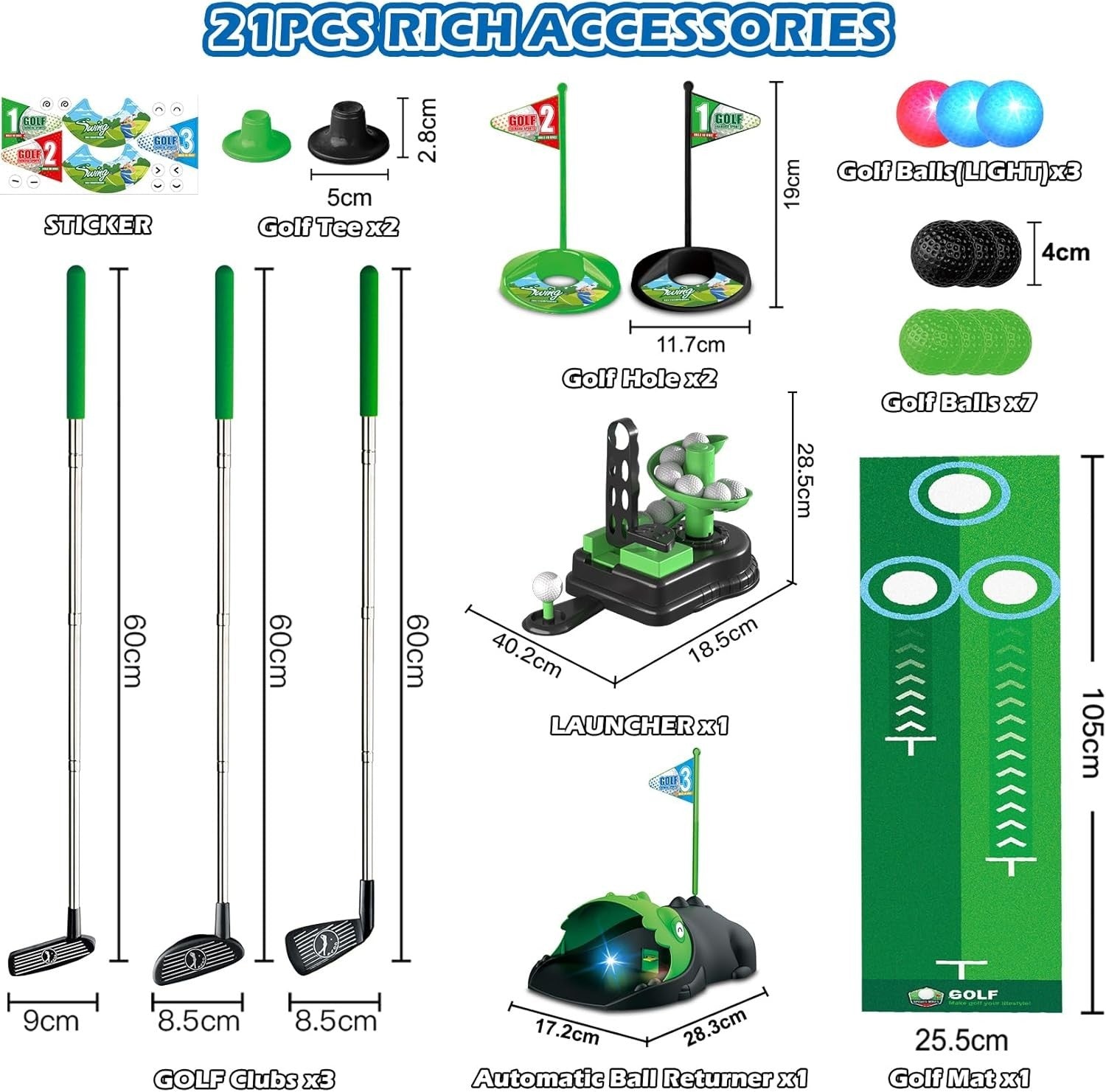Kids Golf Toy Set 3in1 Indoor Outdoor Practice Game Auto Ball Return