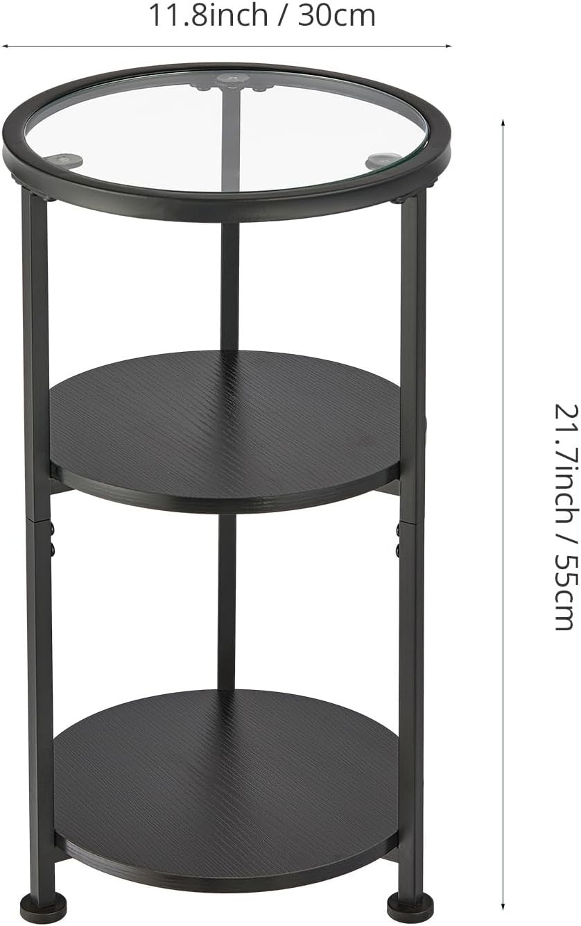 Modern 3-Tier Round Side Table with Tempered Glass, Storage, 30x30x55cm