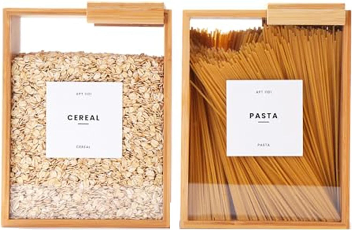 2PCS Bamboo Cereal Containers Airtight Rice Flour Bin