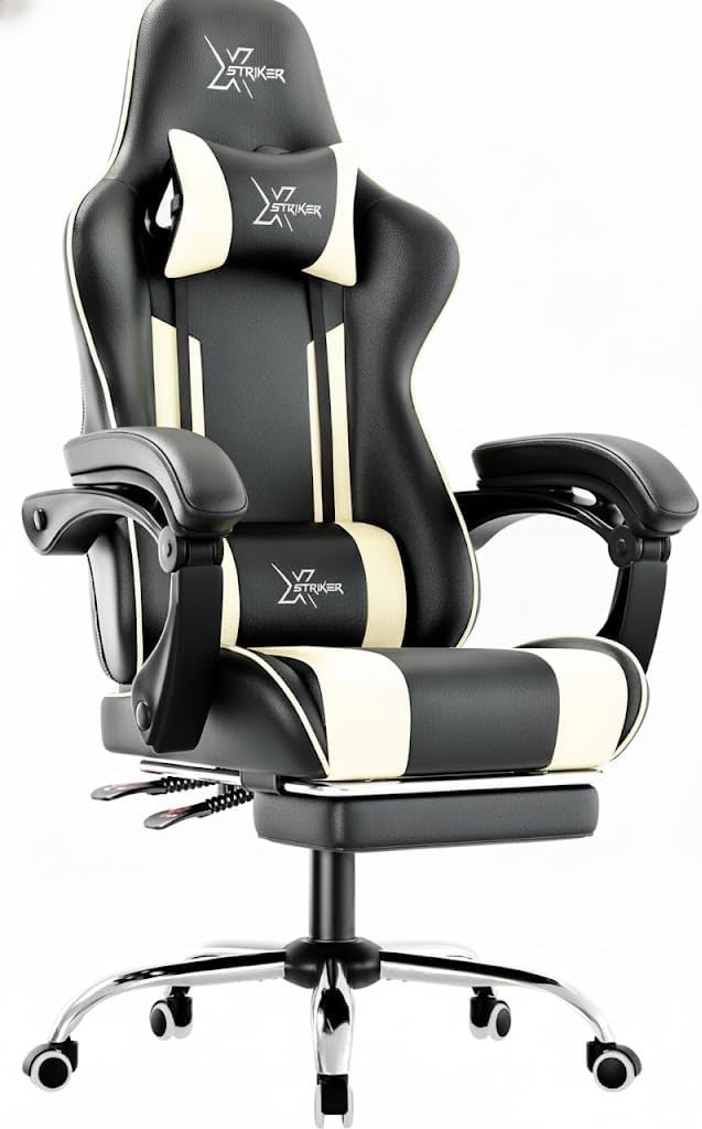 Ergonomic Gaming Chair w/ Footrest Recliner Lumbar Support White