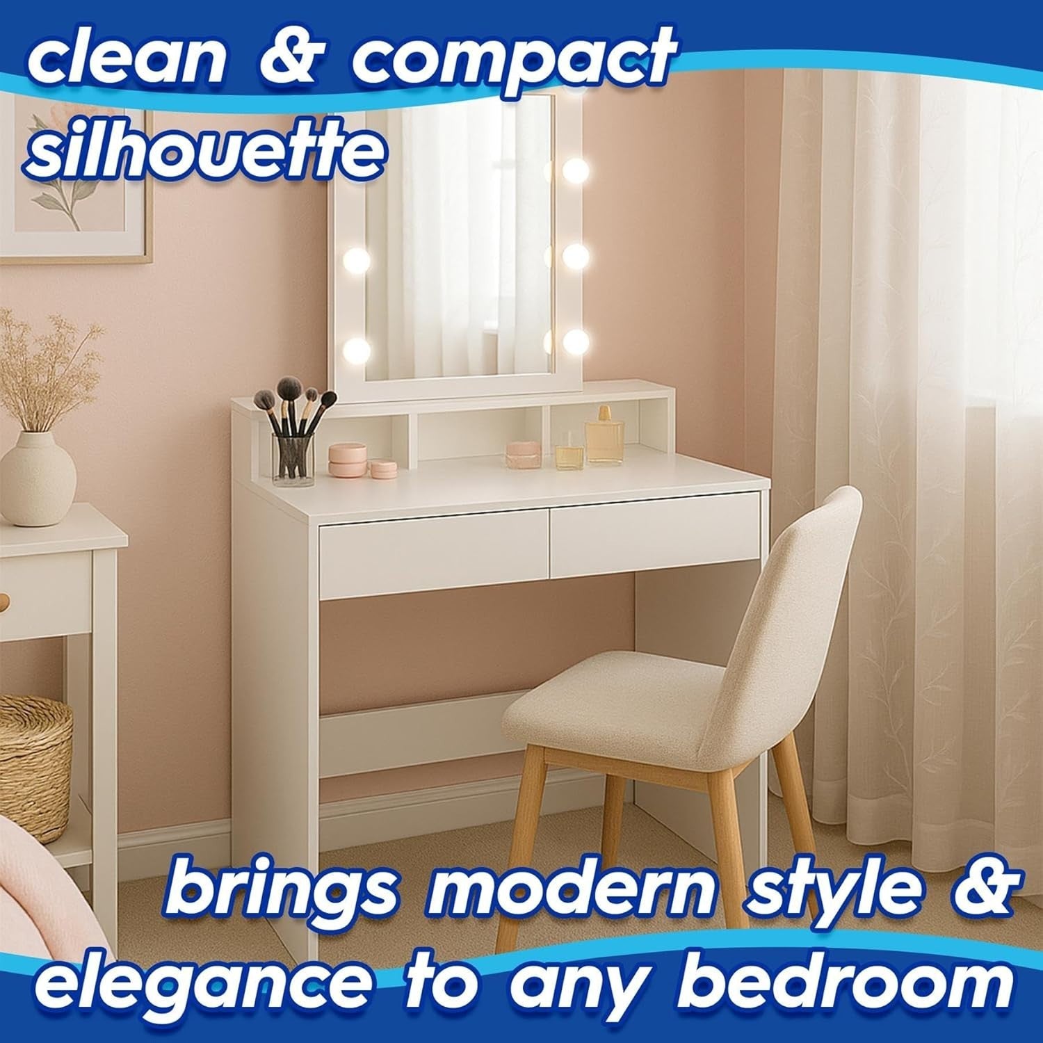 White Wooden Dressing Table w/ 9 LED Lights Mirror & Storage Bedroom