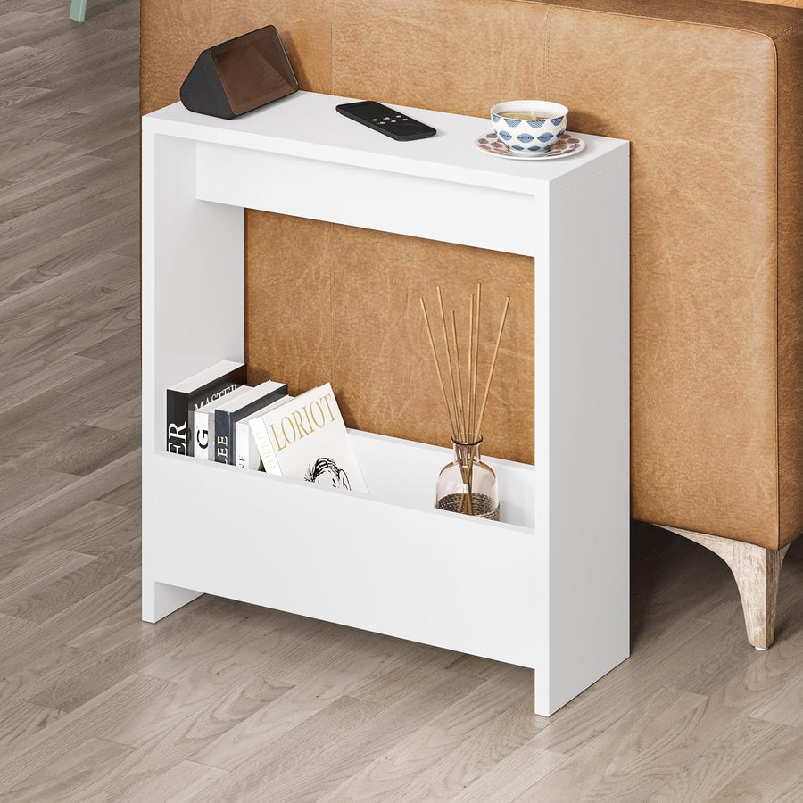 White Side Table with Magazine Rack – Compact Storage & Stylish Design