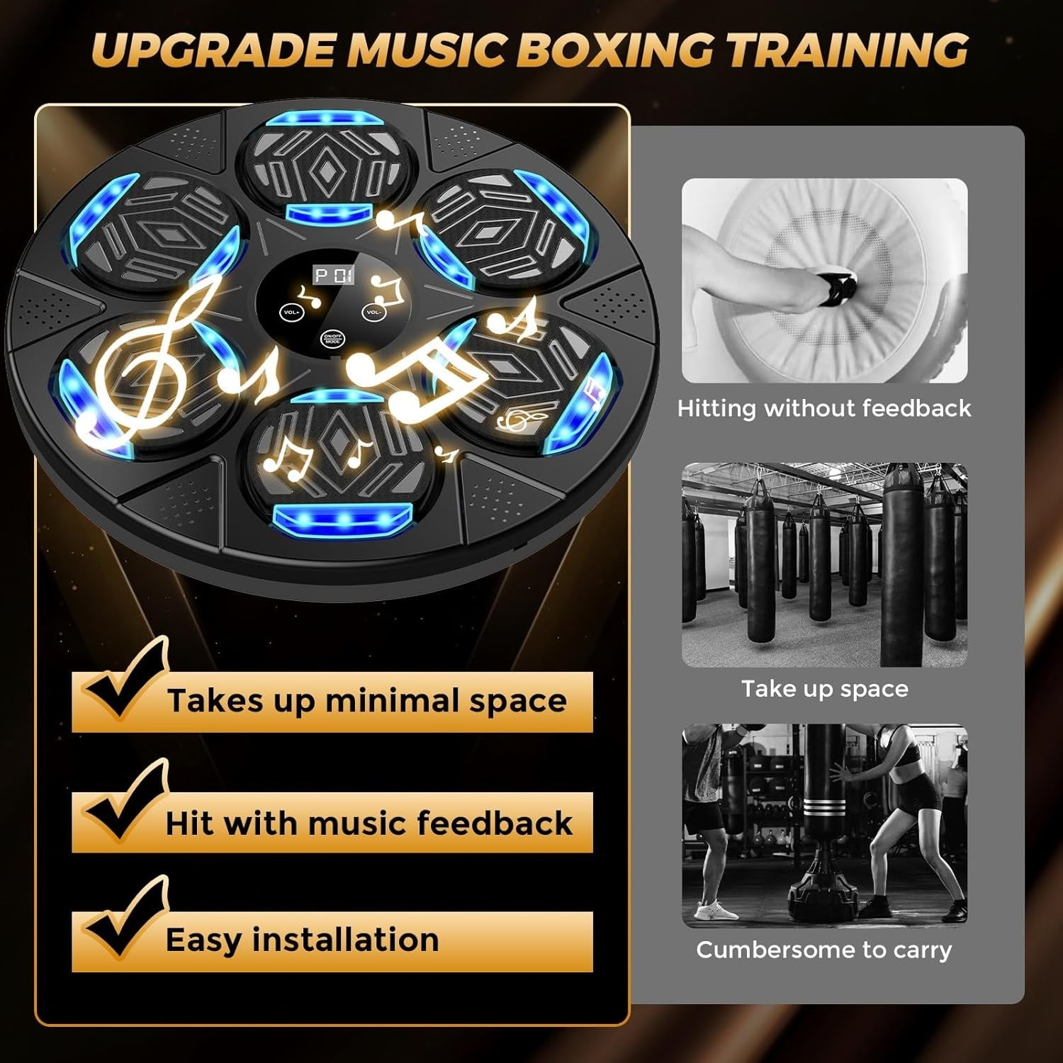 Music Boxing Machine LED Punch Trainer Wall Mounted Bluetooth Gloves Set