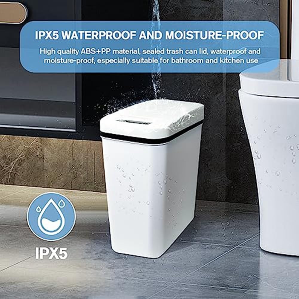 6L Touchless Bathroom Bin | Smart Motion Sensor Trash Can White