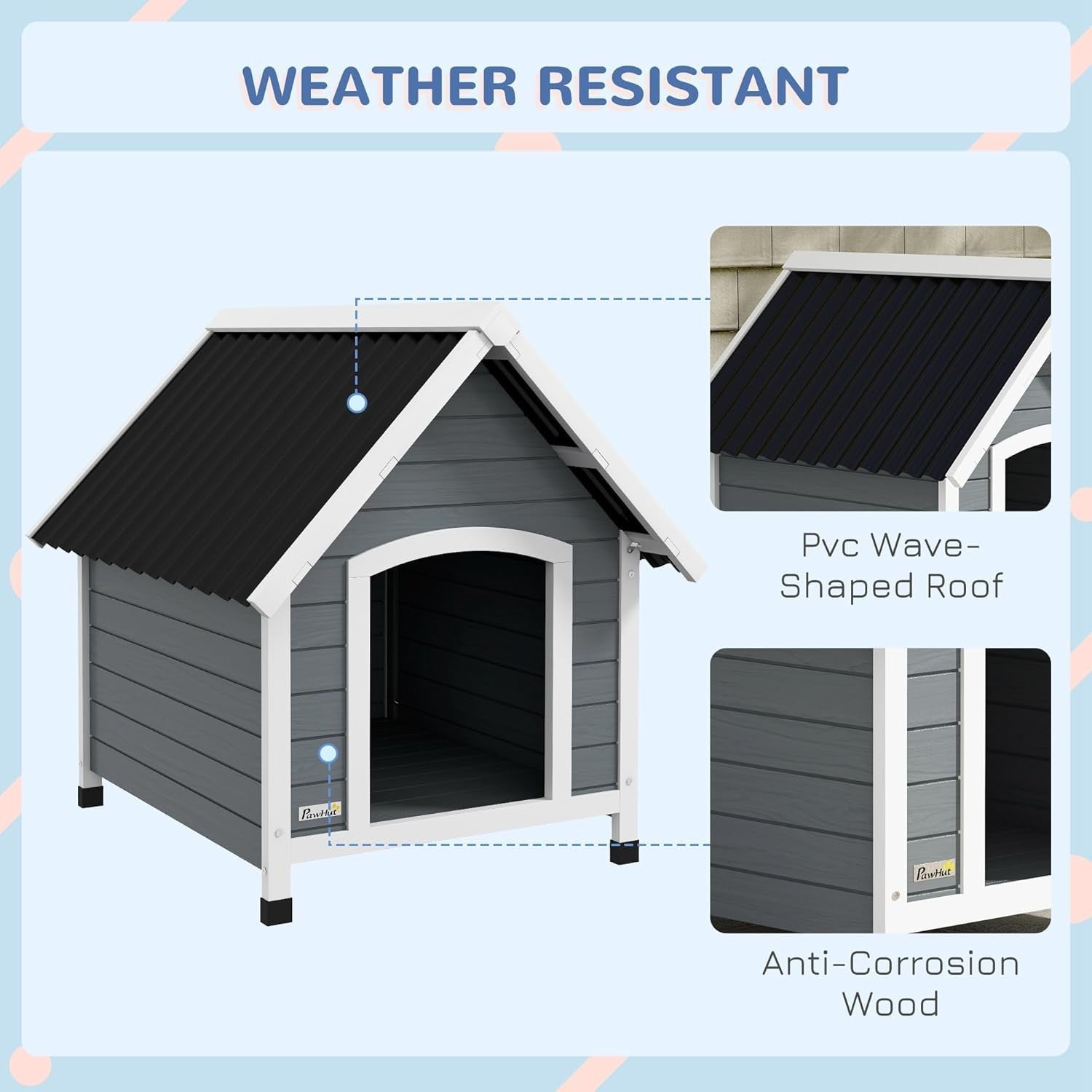Outdoor Wooden Dog House Elevated Shelter Waterproof Kennel for Medium Dogs