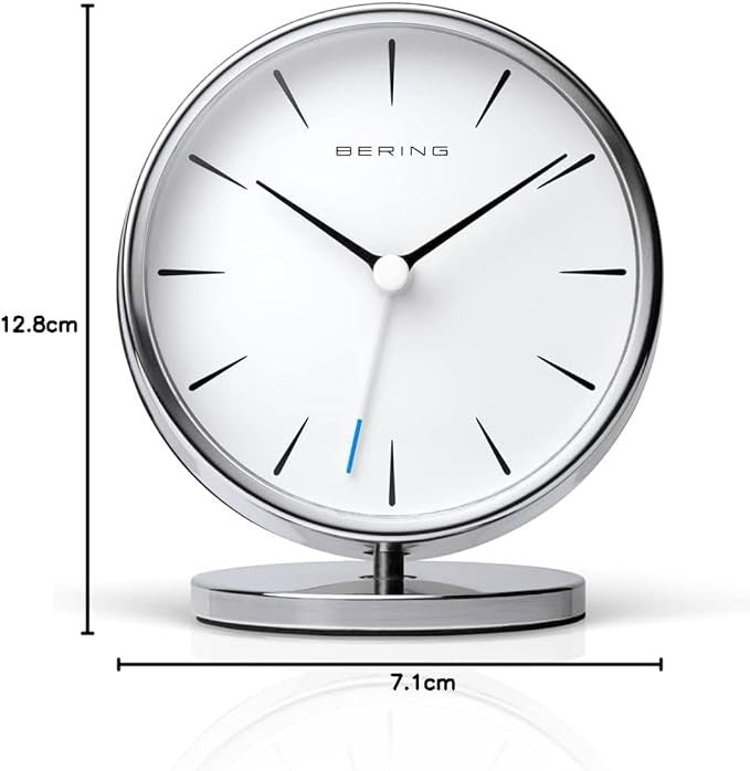 Silver Minimalist Analogue Alarm Clock Silent Quartz Modern Table