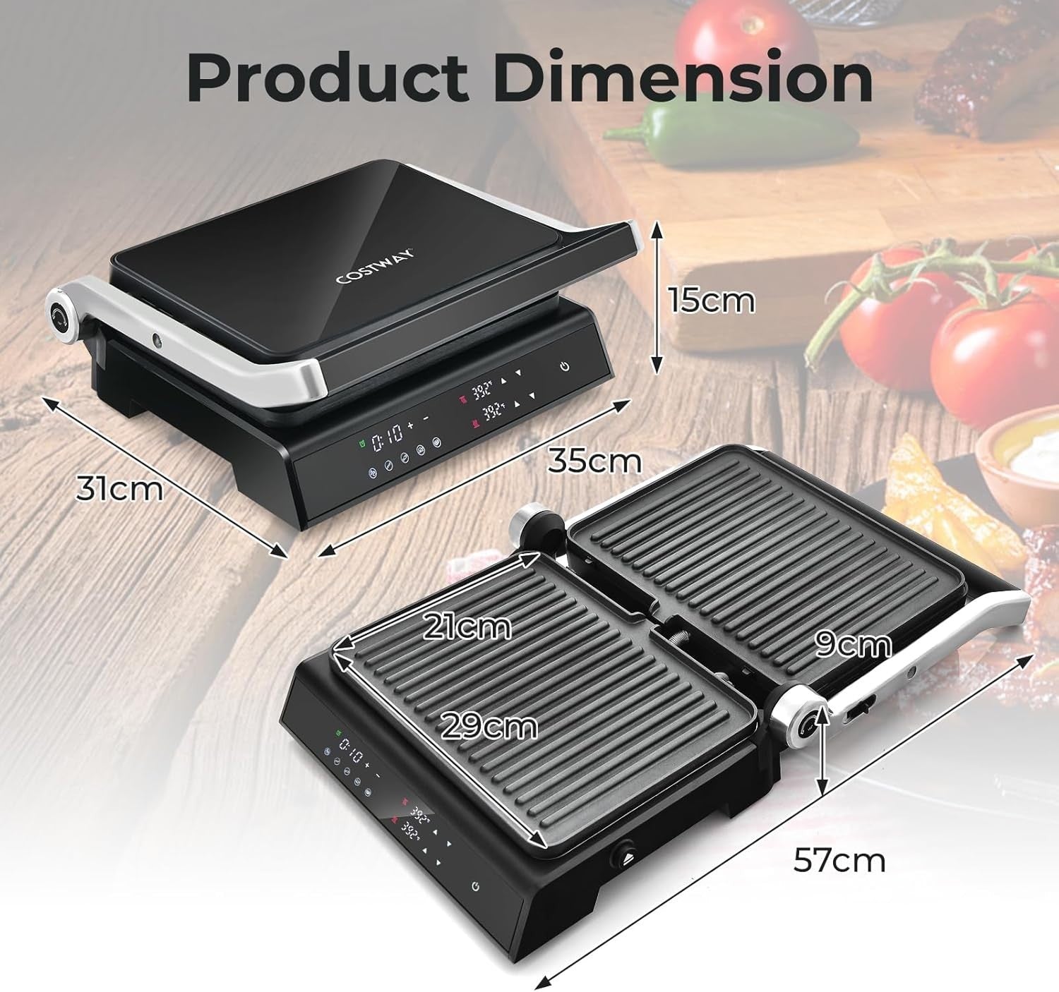 3-in-1 Panini Press Grill 1200W Non-Stick Plates 31x35x15cm