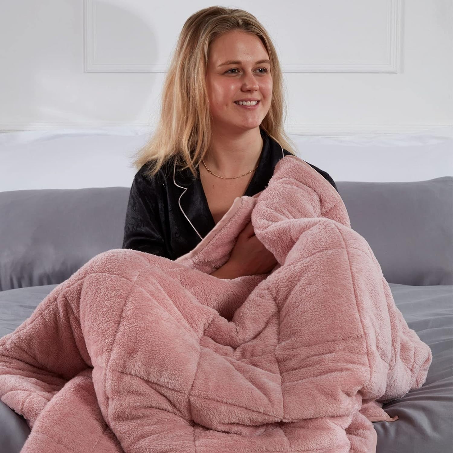 Teddy Fleece Weighted Blanket Blush Pink 4kg 125x150cm Calming Comfort