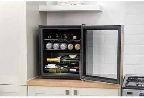 Mini Drinks Fridge Glass Door Stainless Steel Beer Wine Cooler 46L Compact