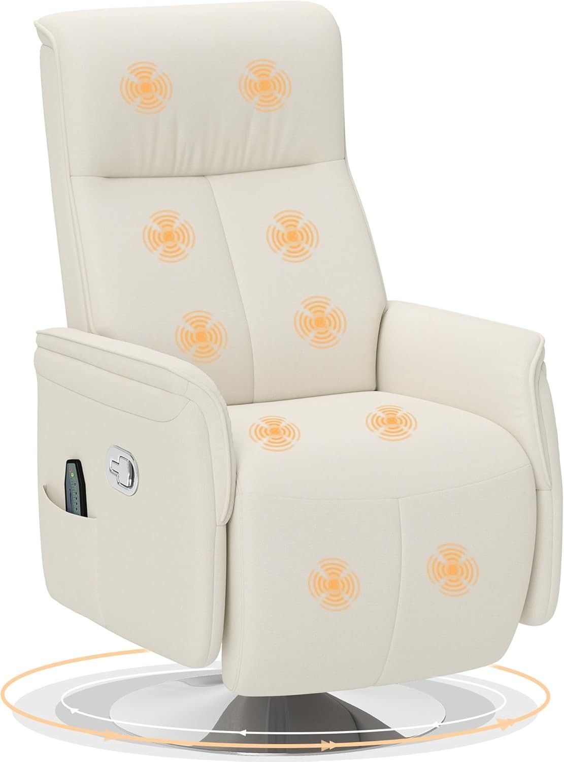 Massage Recliner Chair Footstool 10-Point Swivel Linen Armchair Cream White