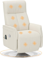 Massage Recliner Chair Footstool 10-Point Swivel Linen Armchair Cream White