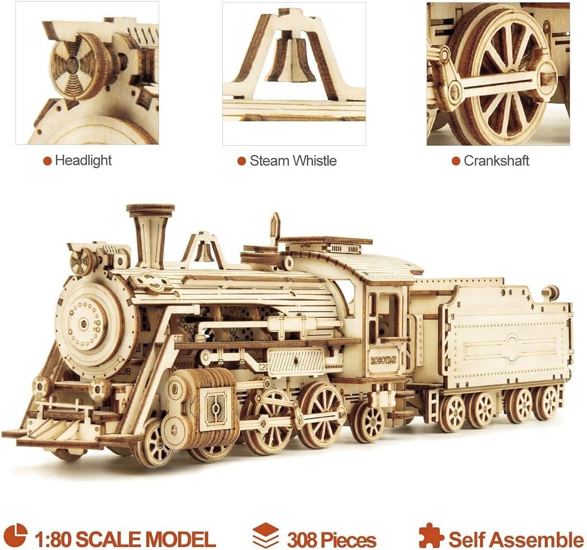 3D Steam Train Puzzle Wooden Model Kit | DIY Mechanical Build for Kids & Adults