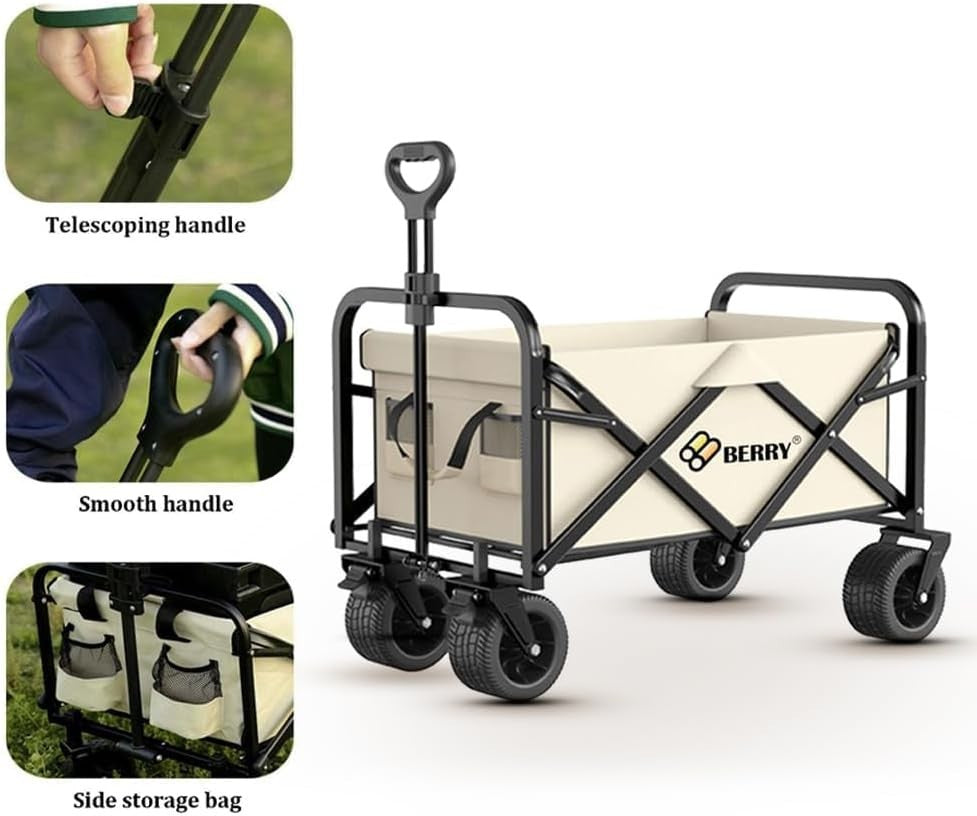 Beige 150L Heavy Duty Folding Festival Trolley 330lbs Camping Beach Wagon Cart