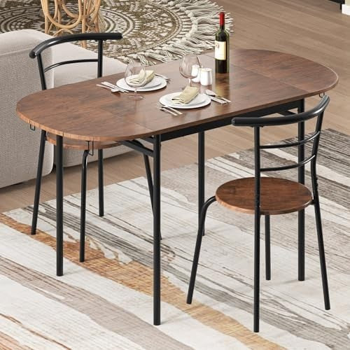 3-Piece Folding Dining Set Drop Leaf Table and Chairs Rustic Brown Black