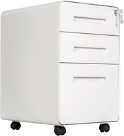 White 3 Drawer Lockable Mobile File Cabinet 51x40x63.5cm