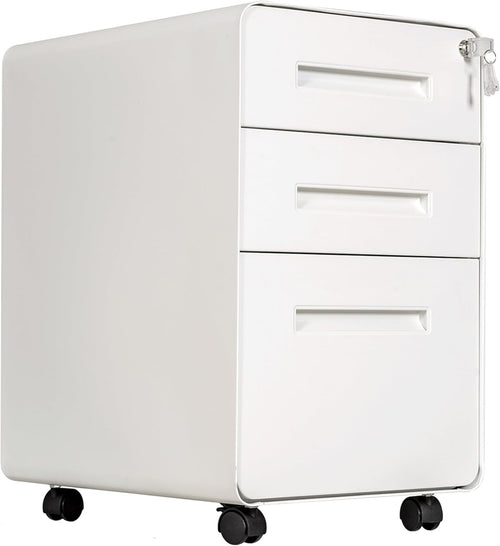 White 3 Drawer Lockable Mobile File Cabinet 51x40x63.5cm