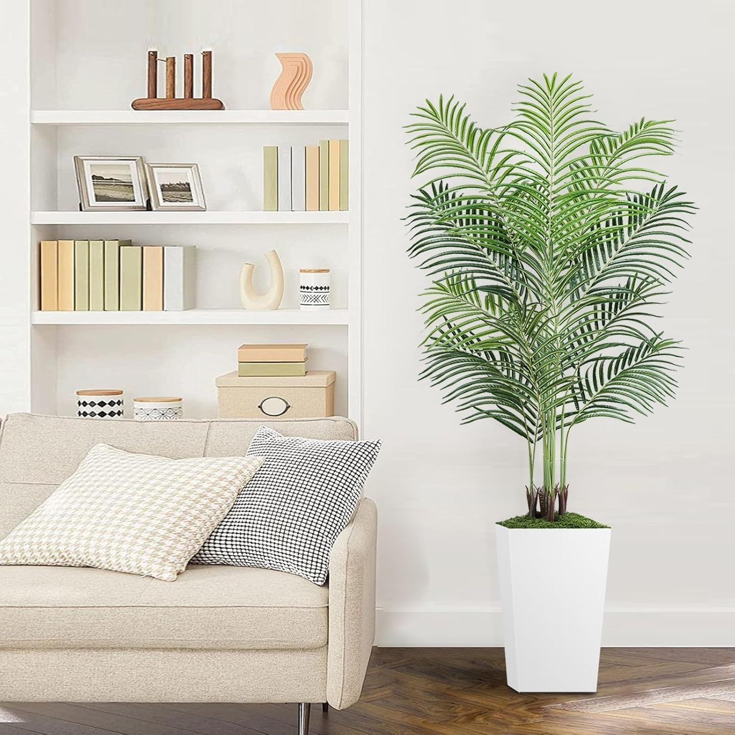 6ft Artificial Palm Tree with White Planter Tall Tropical Indoor Home Decor