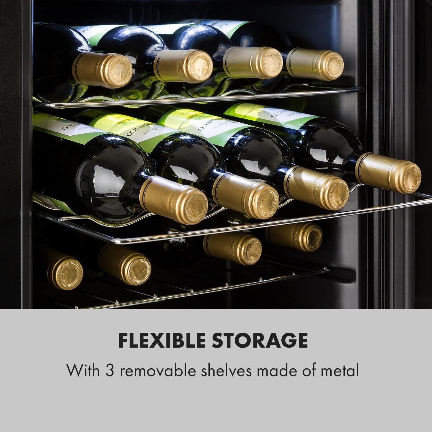 Wine Cooler Fridge 16 Bottle Glass Door Single Zone Slim Freestanding Black