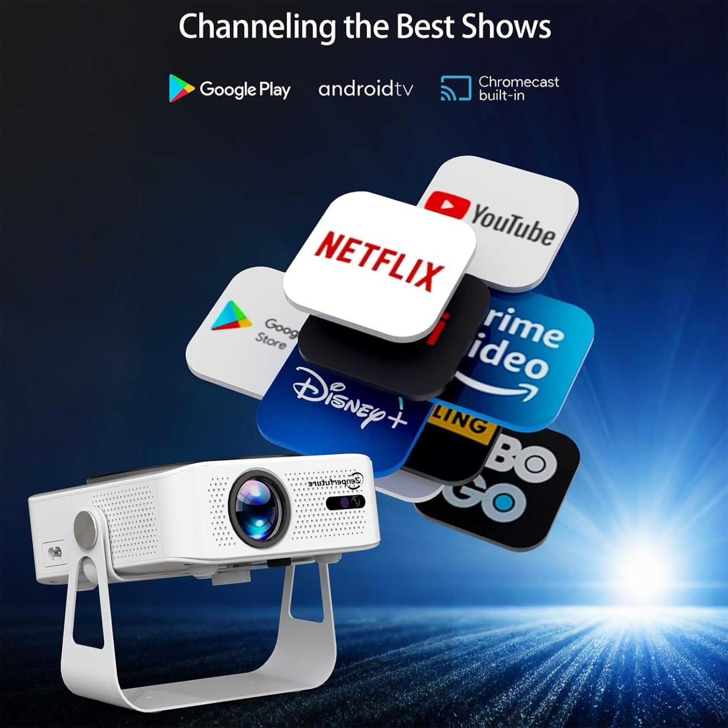 Smart 1080P Mini Projector Built-in Apps WiFi Bluetooth Auto Focus 4K