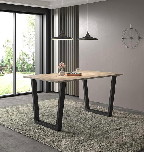 Industrial Oak Dining Table 150cm Metal Legs, 4-6 Seater Modern Home