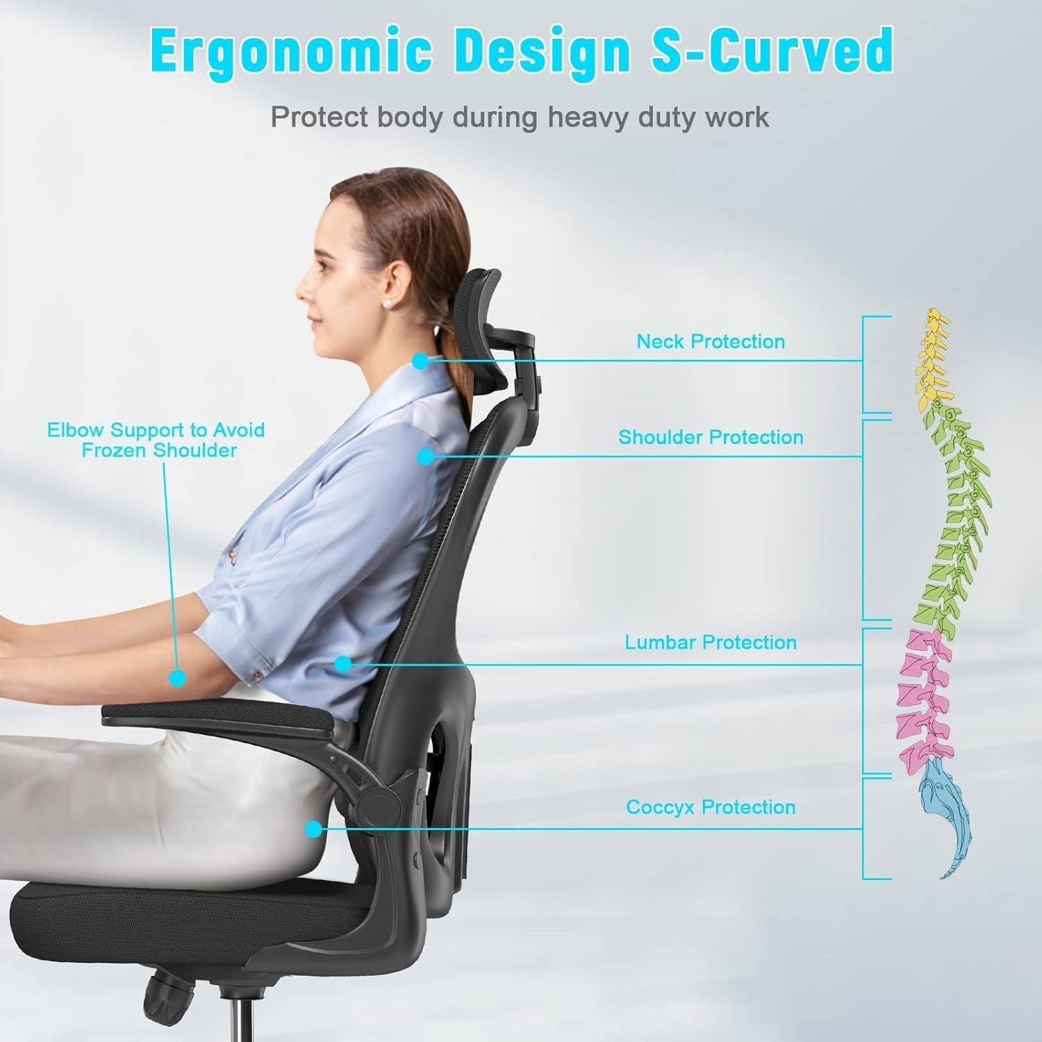 Black Ergonomic Office Chair Mesh Back Adjustable Lumbar Arm Head Support Desk