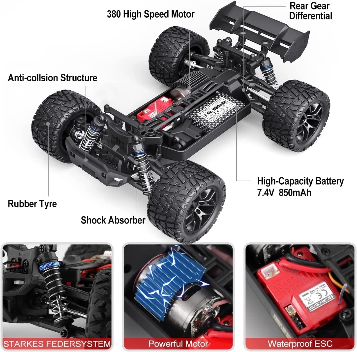 1:18 4WD RC Car 36KMH Waterproof Off-Road Monster Truck 2 Batteries 2.4GHz Gift