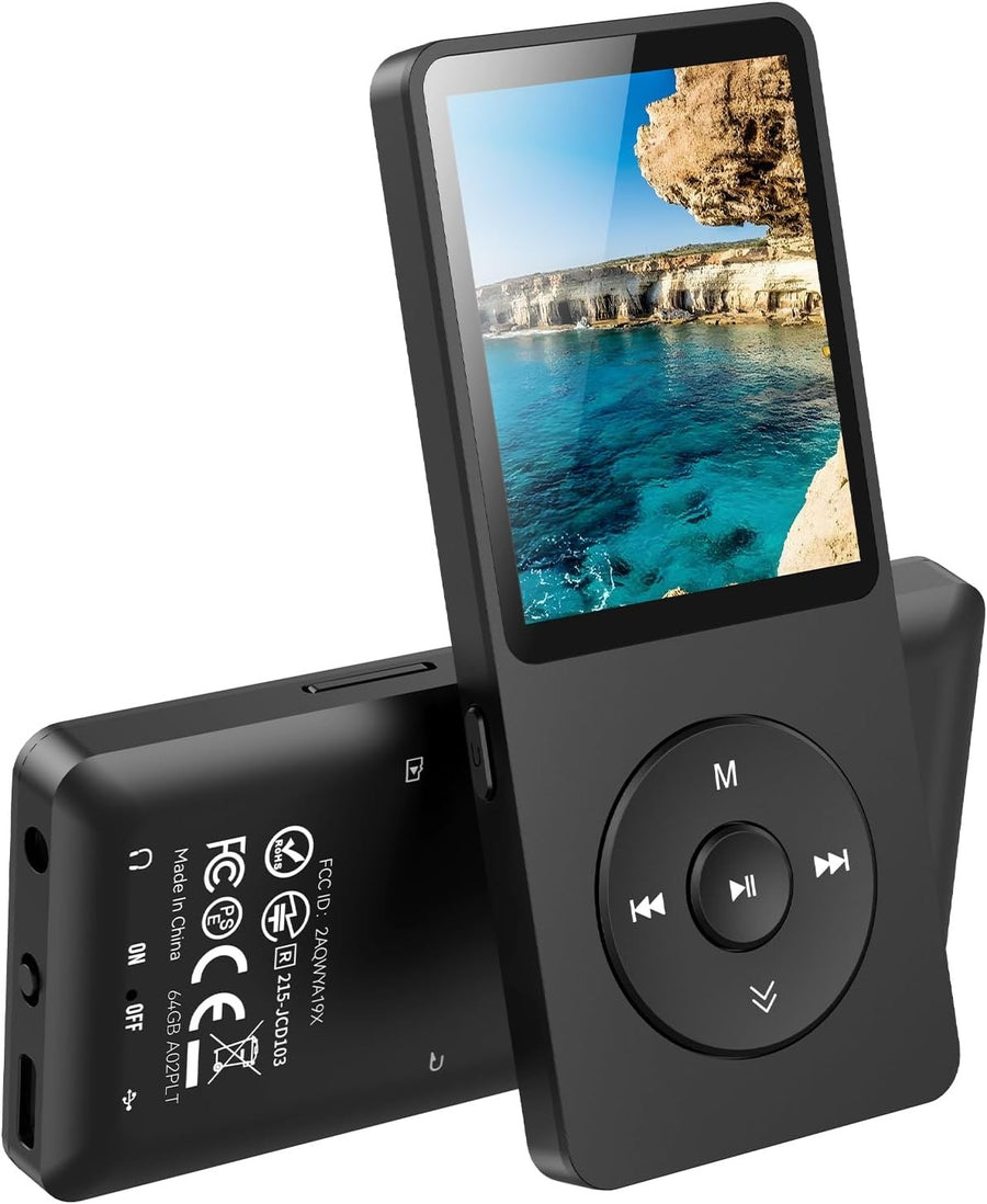 64GB Bluetooth 5.3 MP3 Player Black 1.8" Screen FM Speaker Recorder