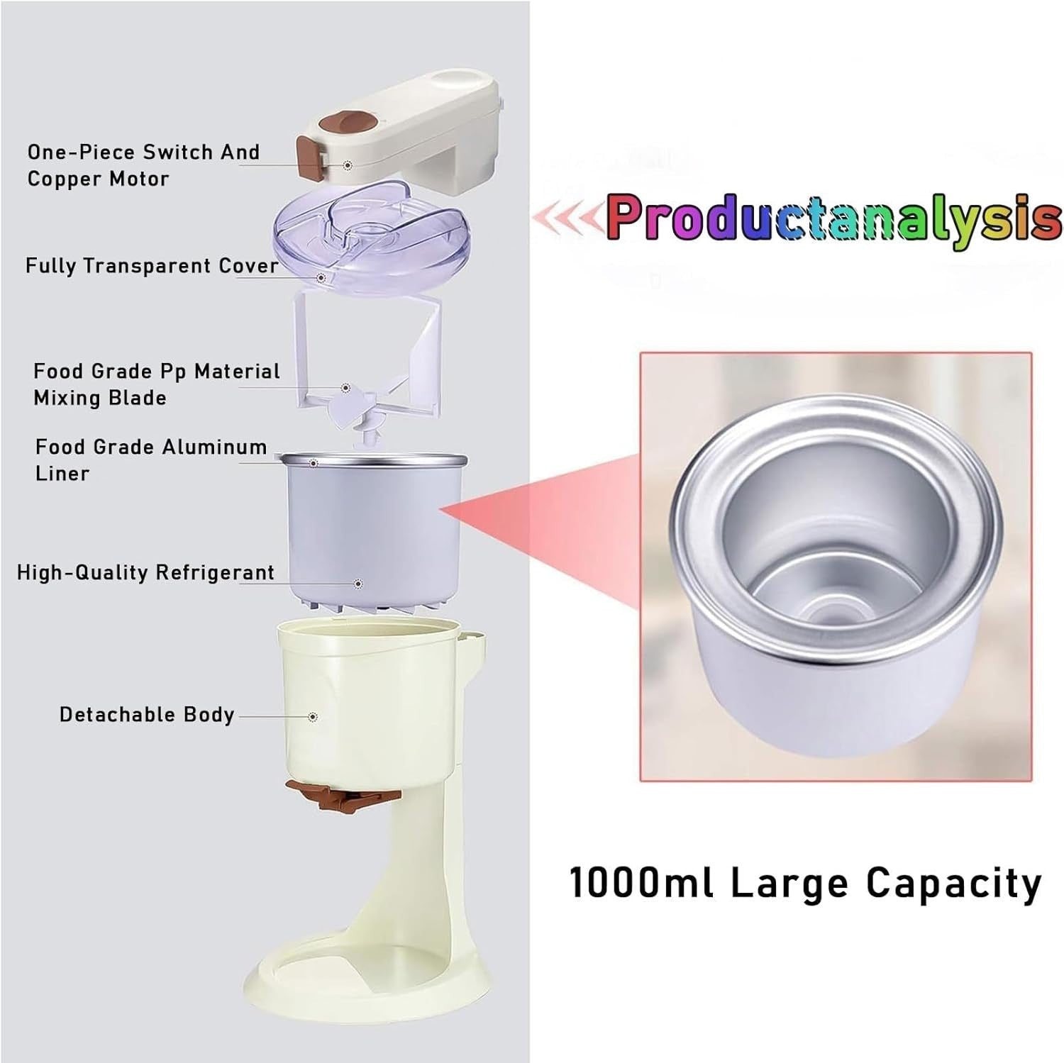 Slush Maker Soft Serve Ice Cream Machine 1L Automatic Home Dessert