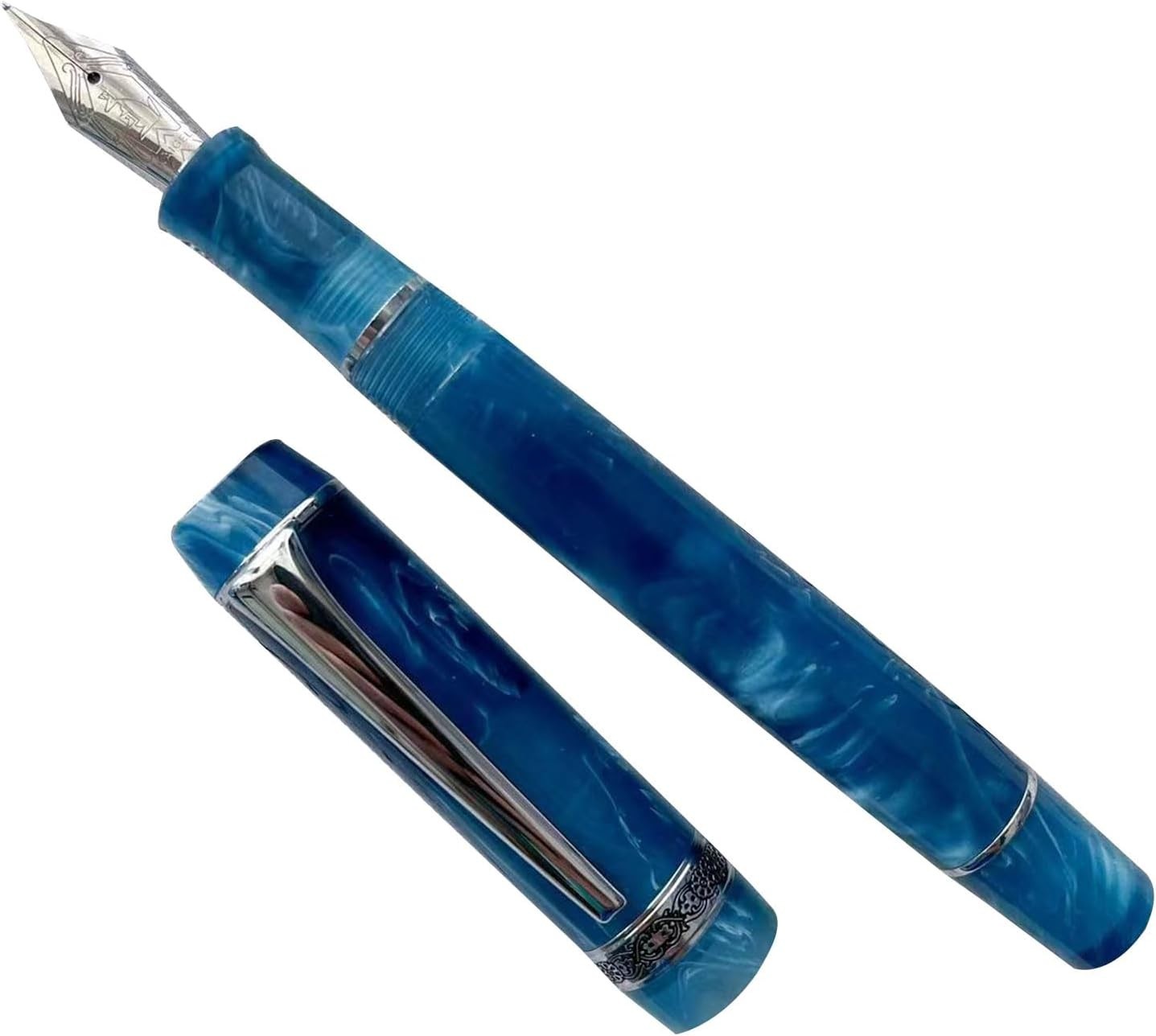 Ocean Blue Silver Clip Acrylic Pen Smooth Writing for Office & School