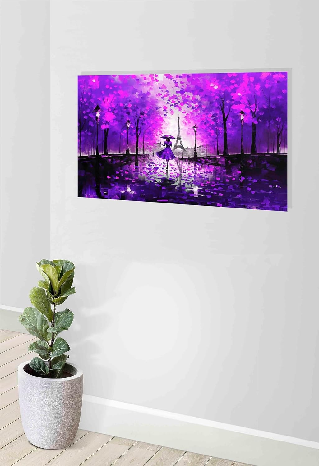 Large Purple Paris Canvas Wall Art Romantic Cityscape Living Room Bedroom Decor