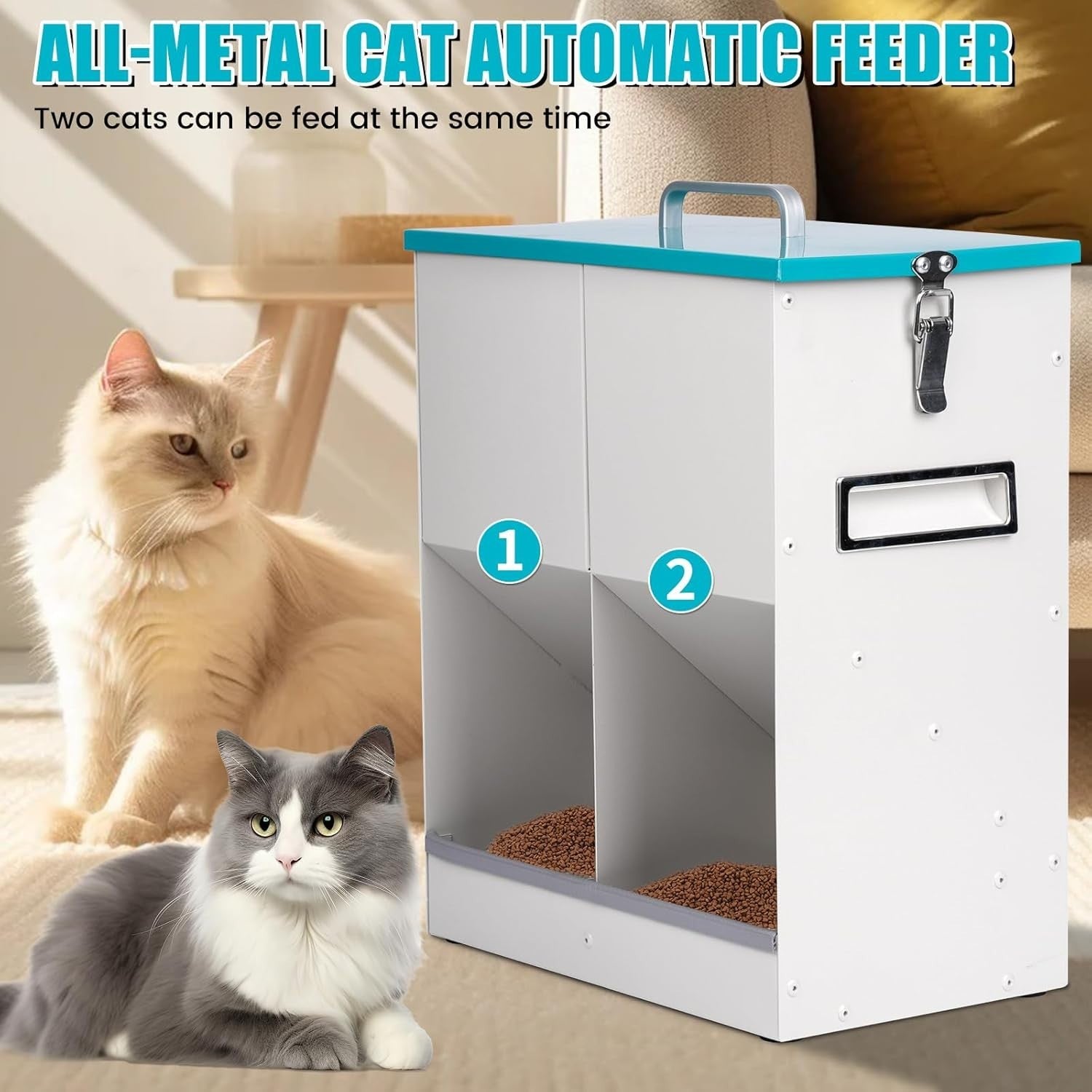 10L Automatic Pet Feeder Dual Bowl Metal Dry Food Dispenser for Cats