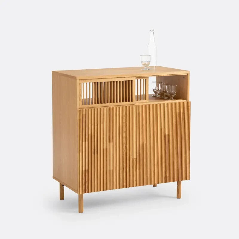Solid Oak Home Bar Cabinet Sliding Doors Drinks Storage Unit 90x95x47 cm